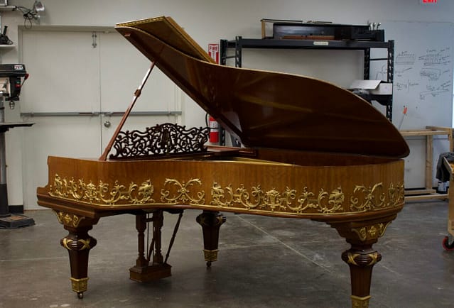 Antique ornate Steinway grand piano before restoration